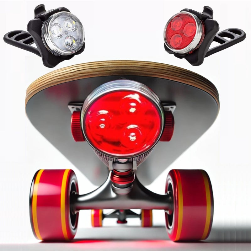 Eggboards Electric Skateboard Lights for Night Riding. LED Skateboard Light Kit. Longboard Lights USB Rechargeable. Skate Board Headlight Front and Back. Ideal Electric Skateboards Accessories - Image 1